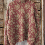 Magas nyakú, retro rózsás mintás kötött poló