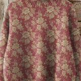 Magas nyakú, retro rózsás mintás kötött poló