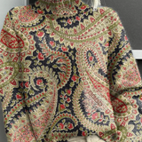 francia | Vintage Magas Gallérral Virágos Pulóver