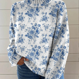 Ashley | Magas nyakú pulóver Kék Virágzás