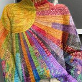 Alice | Magas nyakú pulóver, színes kollázs mintával