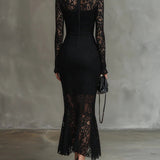 Veronica | Fekete csipkés maxiruha