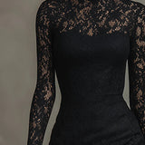 Veronica | Fekete csipkés maxiruha