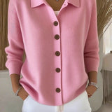 Maribel | Rózsaszín gombos és galléros kötött kardigán