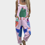 Kényelmes mintás kantáros nadrág