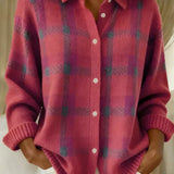 Denise | Kockás rózsaszín kötött kardigán