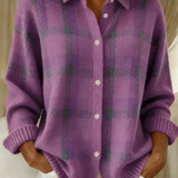 Denise | Kockás rózsaszín kötött kardigán